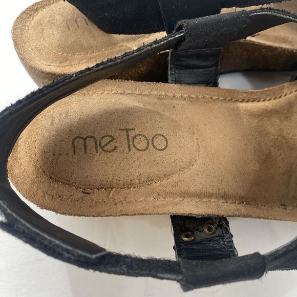 ME TOO Lola Wedges Slingbacks Open Toe Sandals Black Faux‎ Suede Size 9.5M Women - Picture 4 of 16